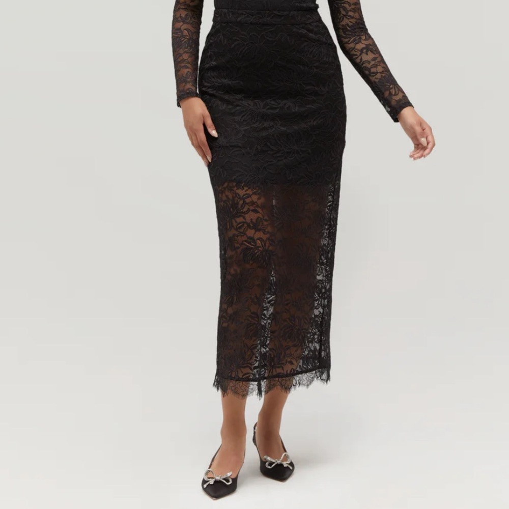 Hill House ‘Olympia’ black lace midi skirt size XS